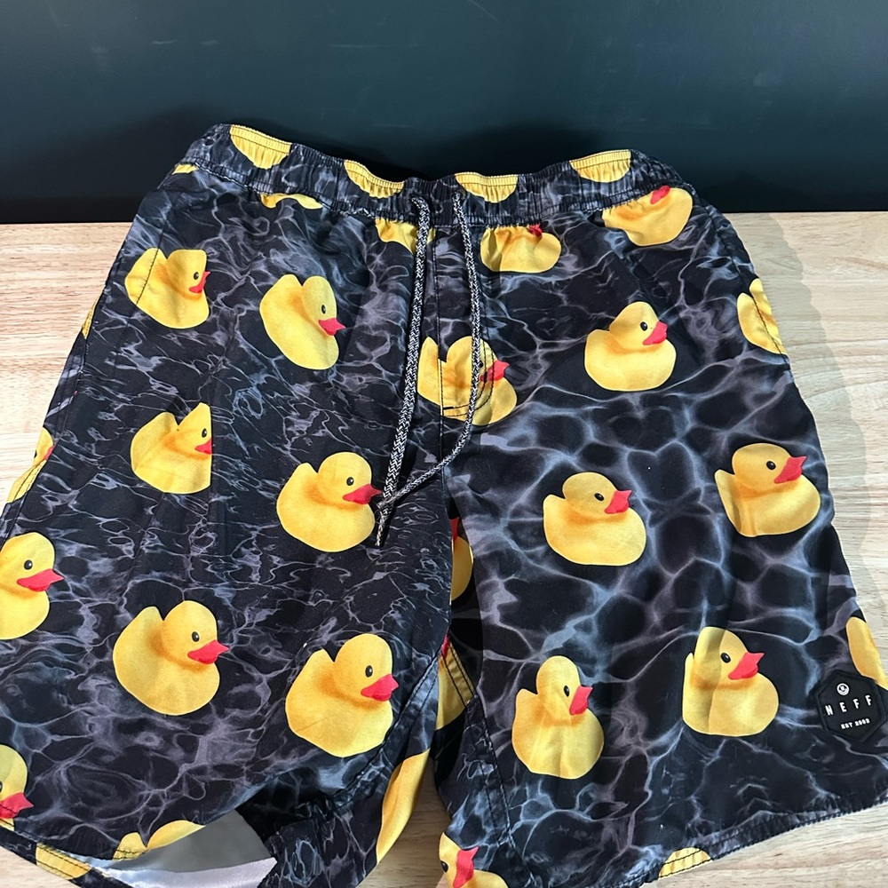 Neff Black Swim Trunks with Yellow Duck Print